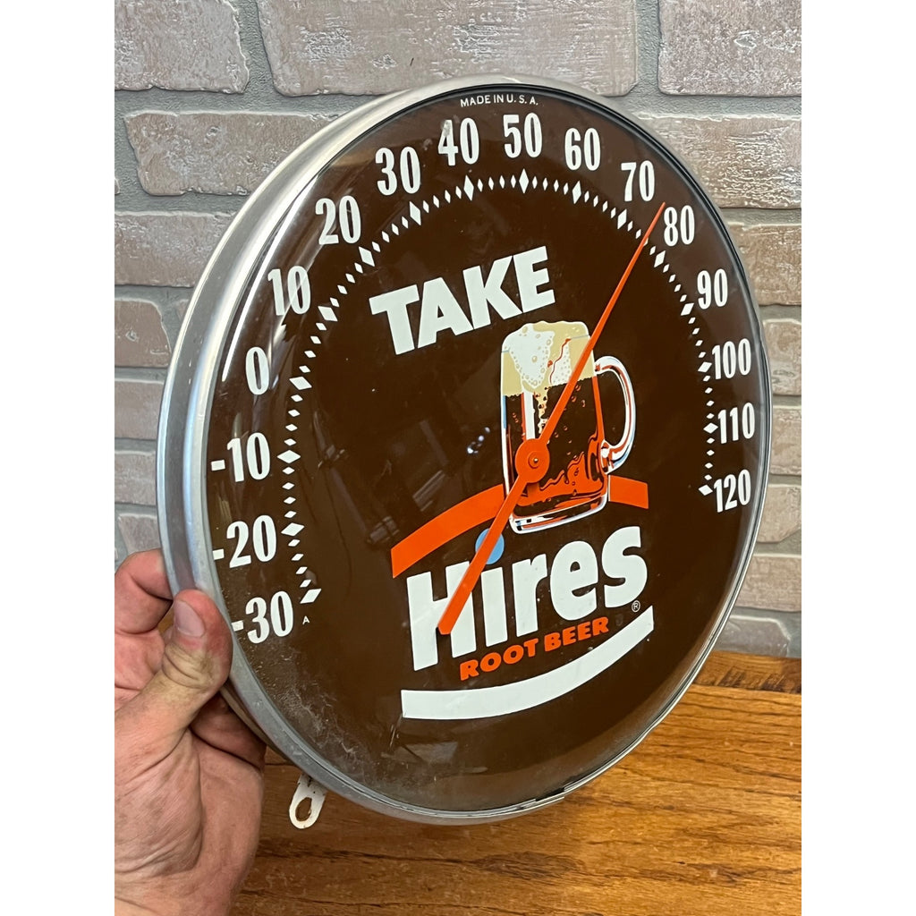 Vintage Original Hires Root Beer 12” Round Glass Thermometer Sign