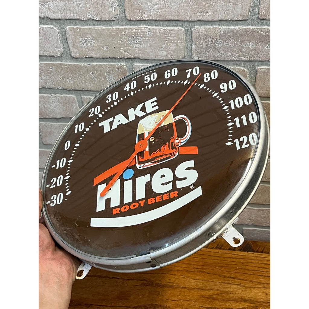 Vintage Original Hires Root Beer 12” Round Glass Thermometer Sign