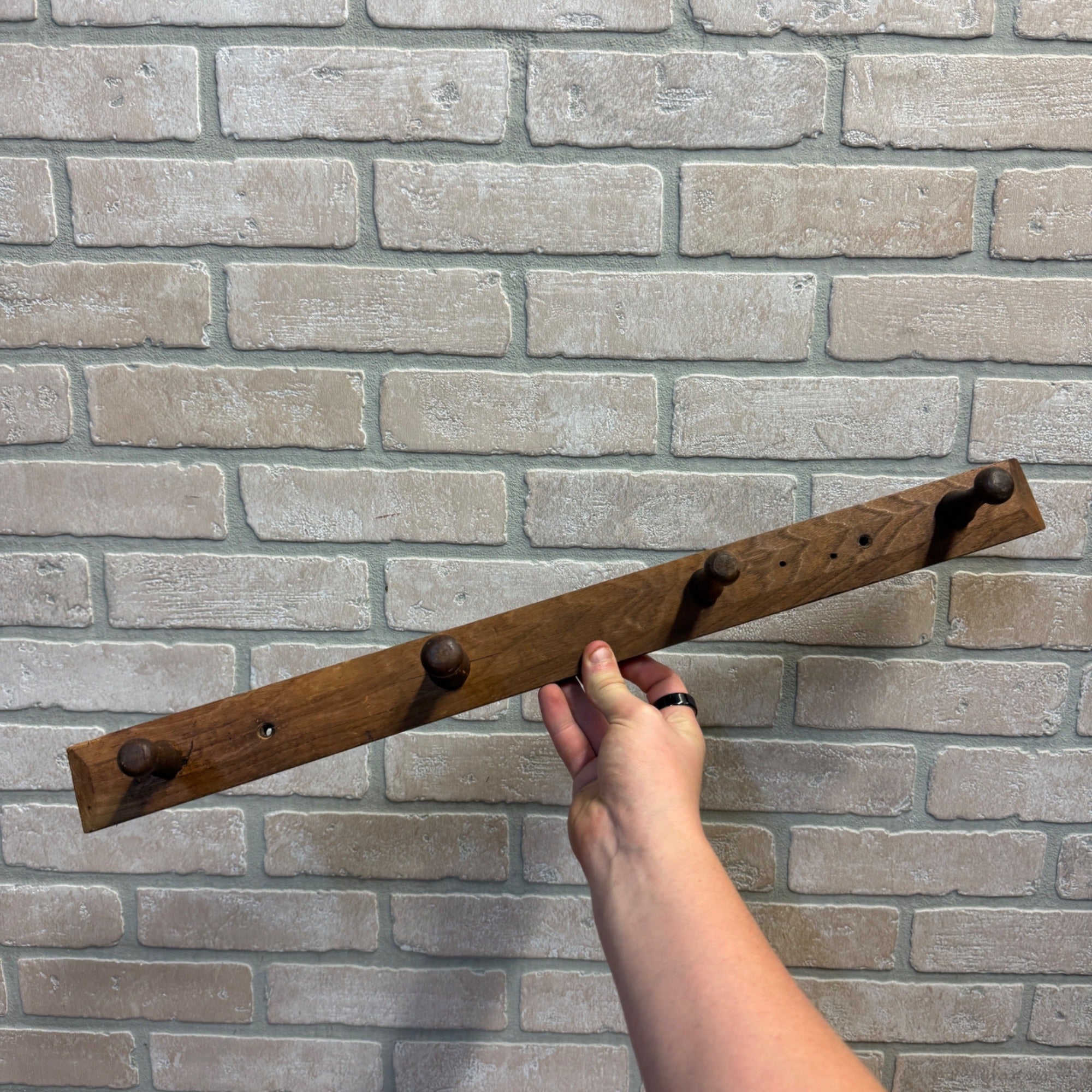 Vintage Hand-Made Slim Wooden Peg Wall Rack Primitive Farmhouse Kitchen Decor