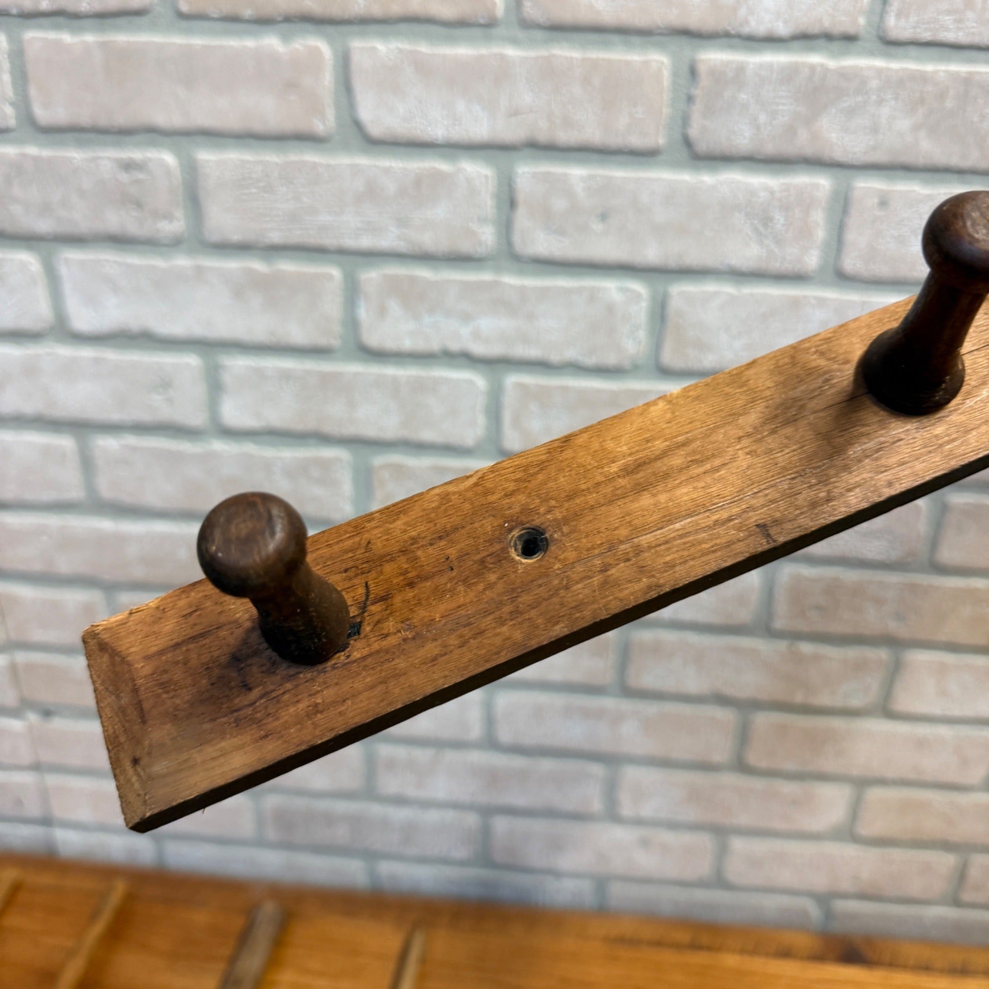 Vintage Hand-Made Slim Wooden Peg Wall Rack Primitive Farmhouse Kitchen Decor