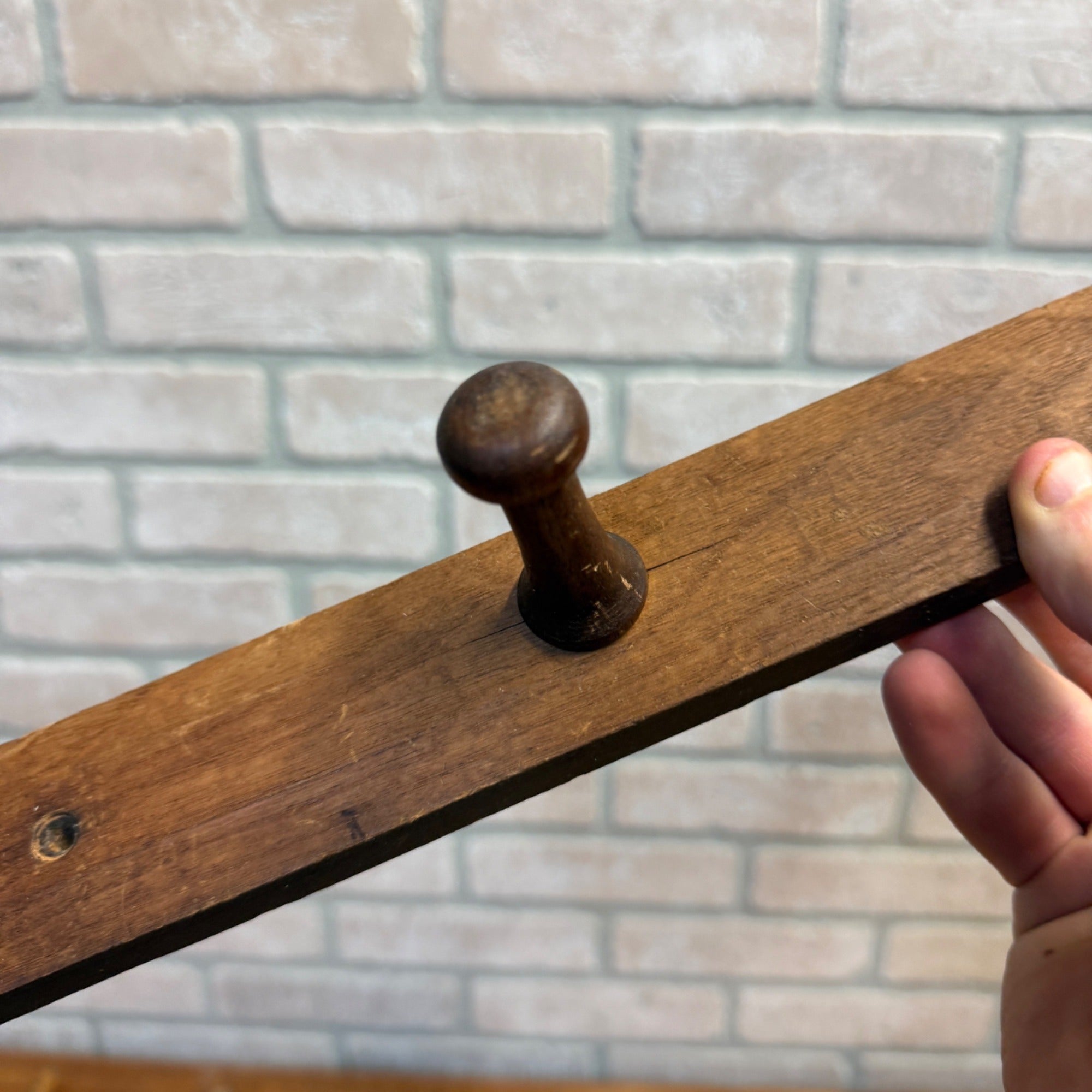 Vintage Hand-Made Slim Wooden Peg Wall Rack Primitive Farmhouse Kitchen Decor
