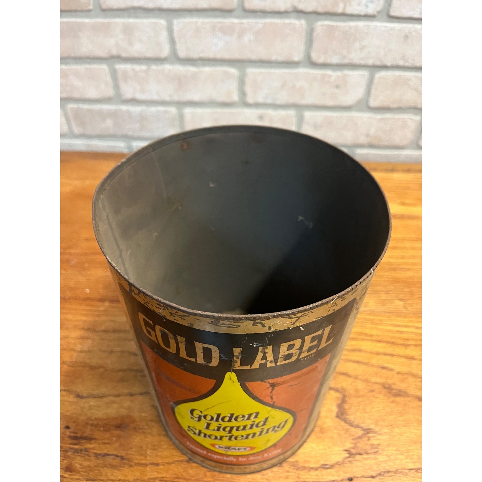 Vintage 1950s Kraft Foods Liquid Shortening Gold Label Kitchen Advertising Tin Can