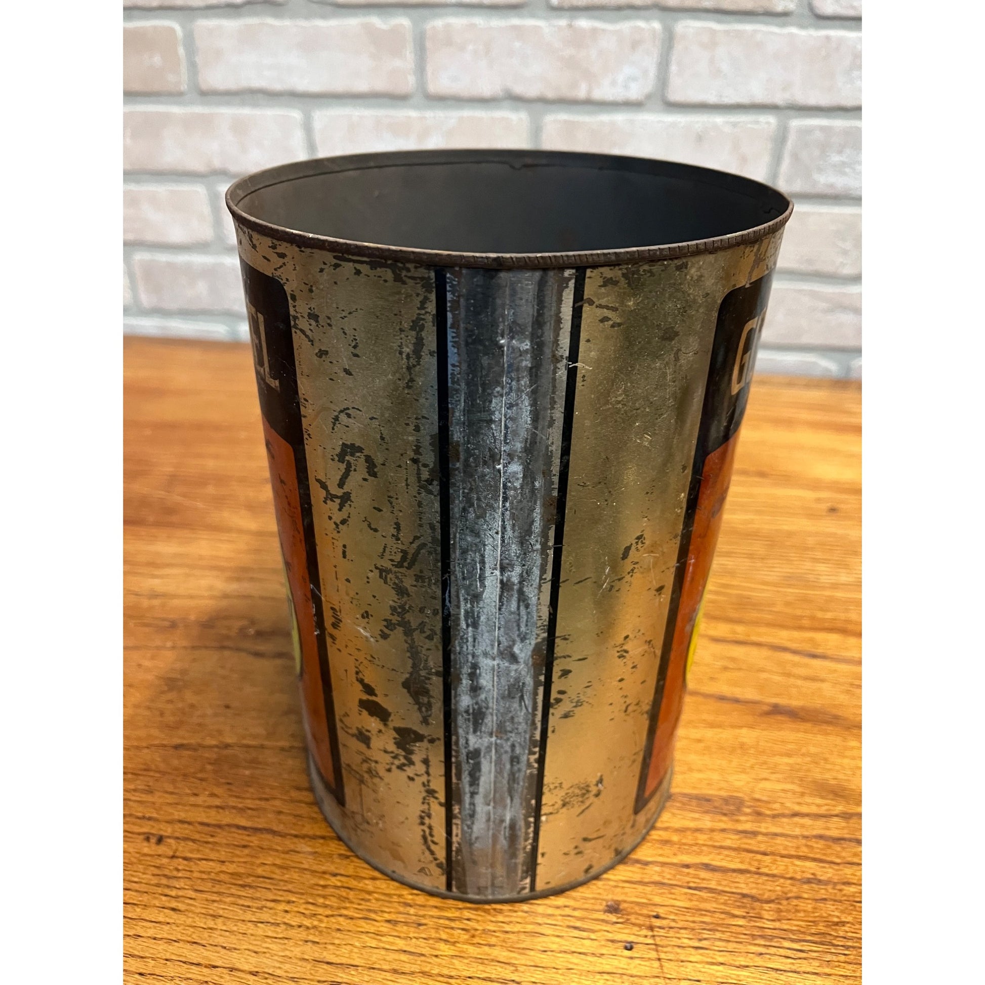Vintage 1950s Kraft Foods Liquid Shortening Gold Label Kitchen Advertising Tin Can