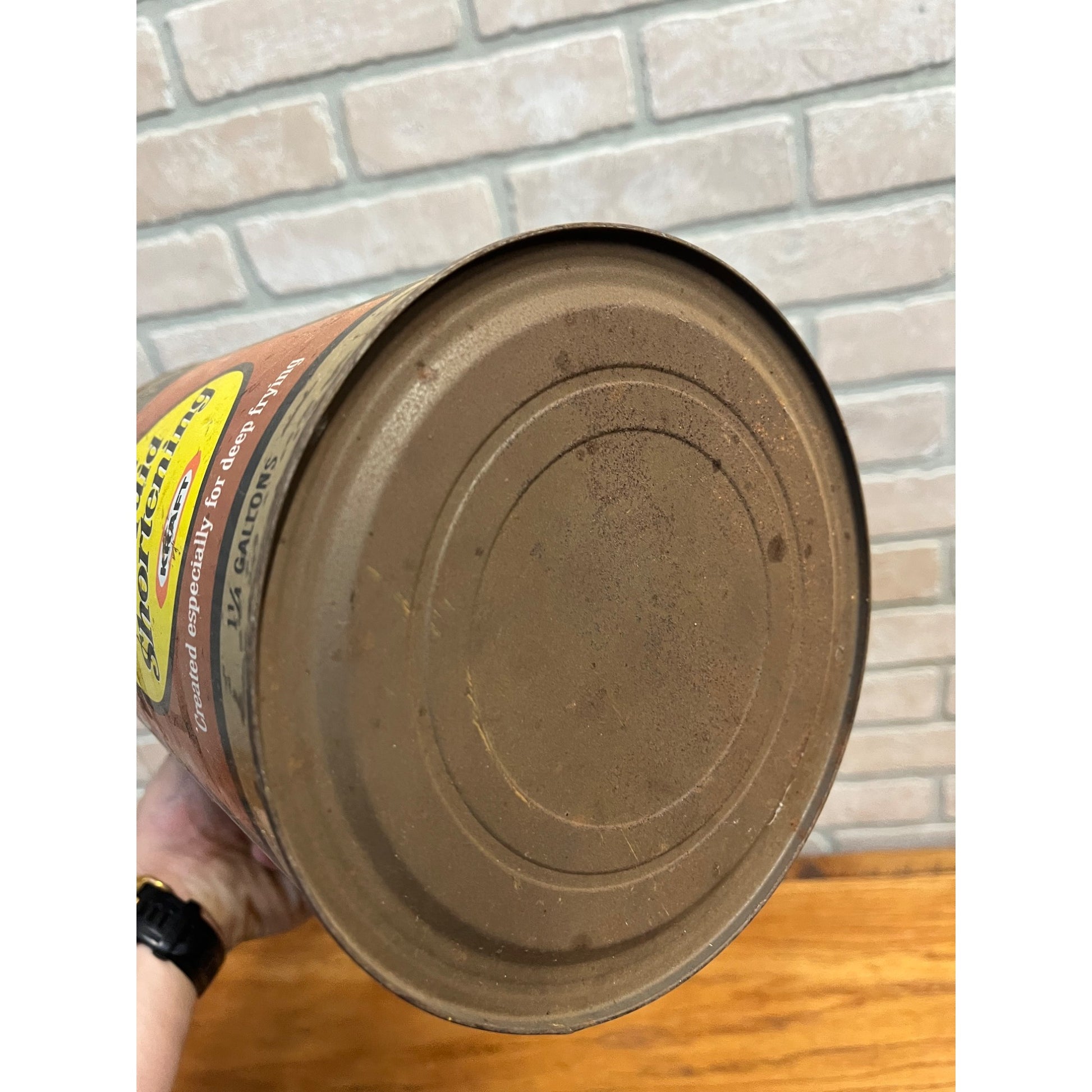 Vintage 1950s Kraft Foods Liquid Shortening Gold Label Kitchen Advertising Tin Can