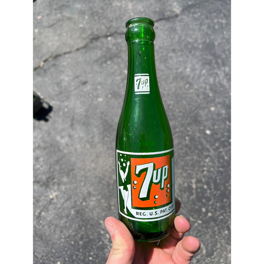 Vintage 7Up Seven-Up Glass Soda Bottle 7oz Swimmer Girl Atlantic Iowa IA
