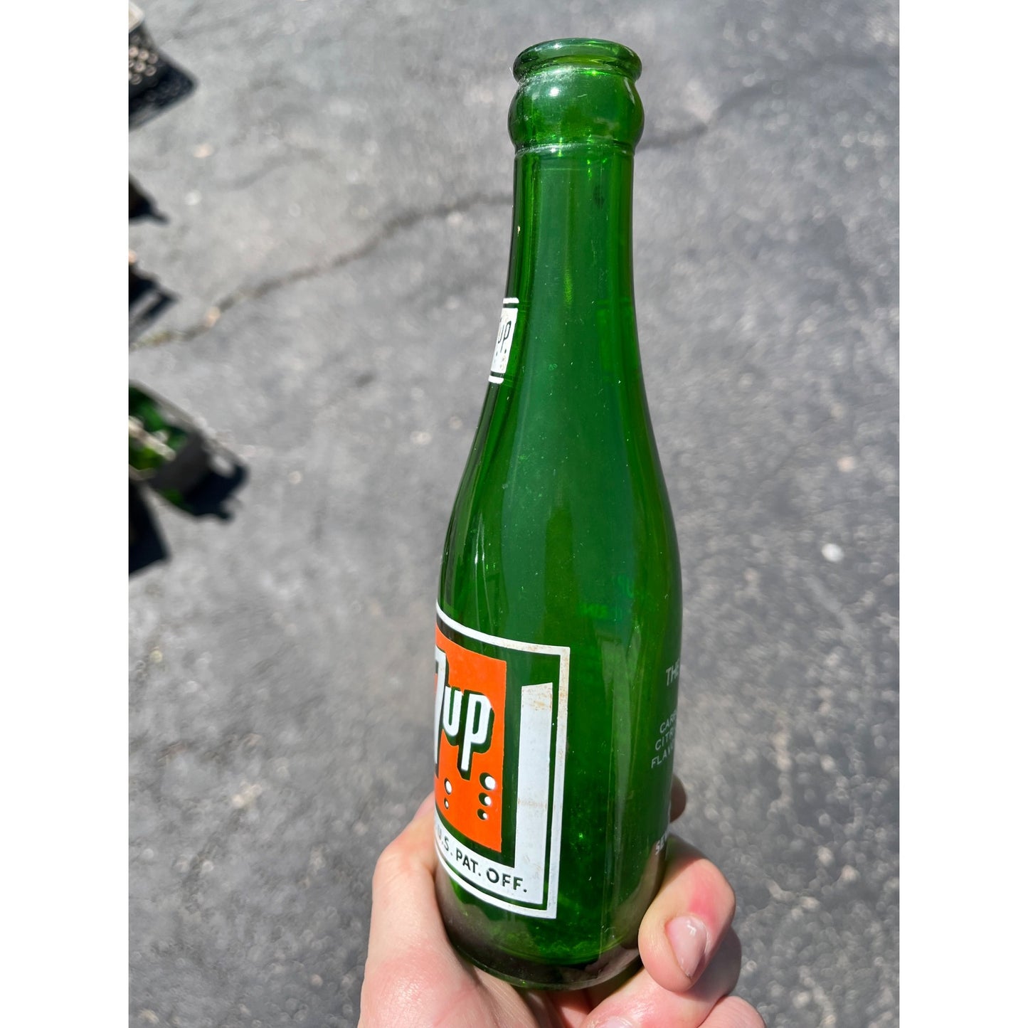 Vintage 7Up Seven-Up Glass Soda Bottle 7oz Swimmer Girl Atlantic Iowa IA
