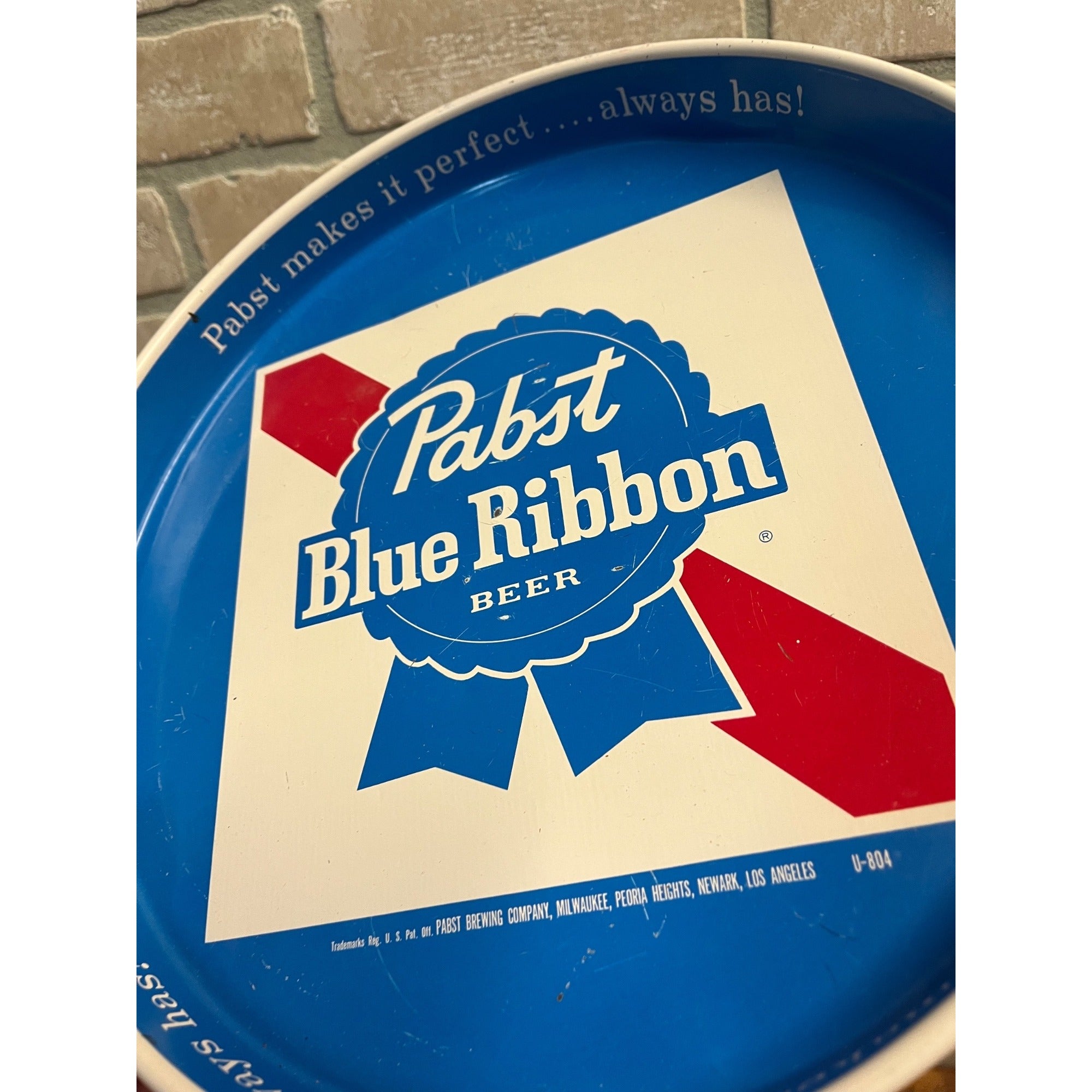 Pabst Blue Ribbon Beer Serving Tray Advertising Blue