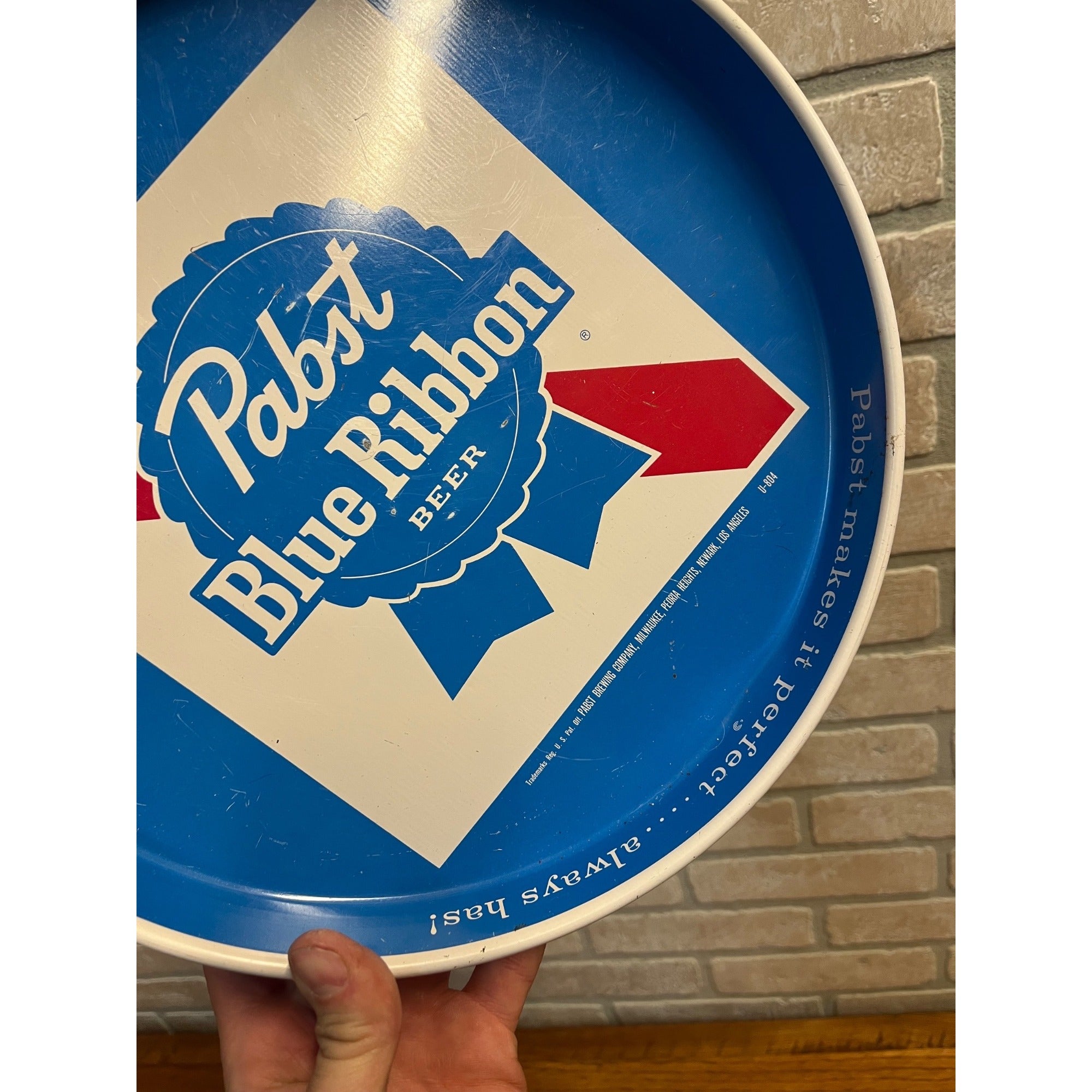 Pabst Blue Ribbon Beer Serving Tray Advertising Blue