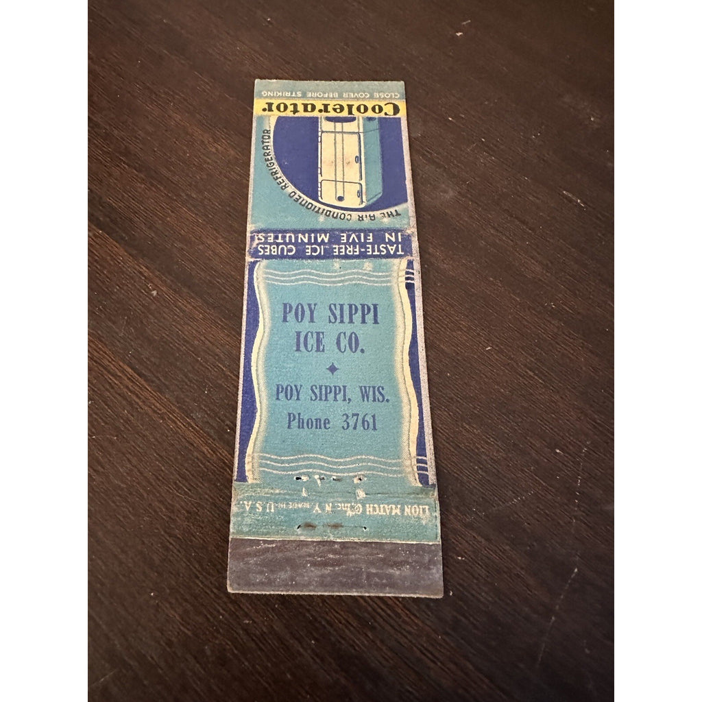 Vintage 1940s Poy Sippi Ice Co. Advertising Matchbook Wis Coolerator