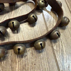 Antique Primitive Old Brass Horse Sleigh Bells Christmas 75" Long Leather