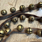 Antique Primitive Old Brass Horse Sleigh Bells Christmas 75" Long Leather