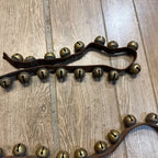 Antique Primitive Old Brass Horse Sleigh Bells Christmas 75" Long Leather