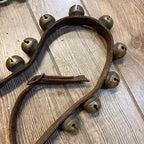 Antique Primitive Old Brass Horse Sleigh Bells Christmas 75" Long Leather