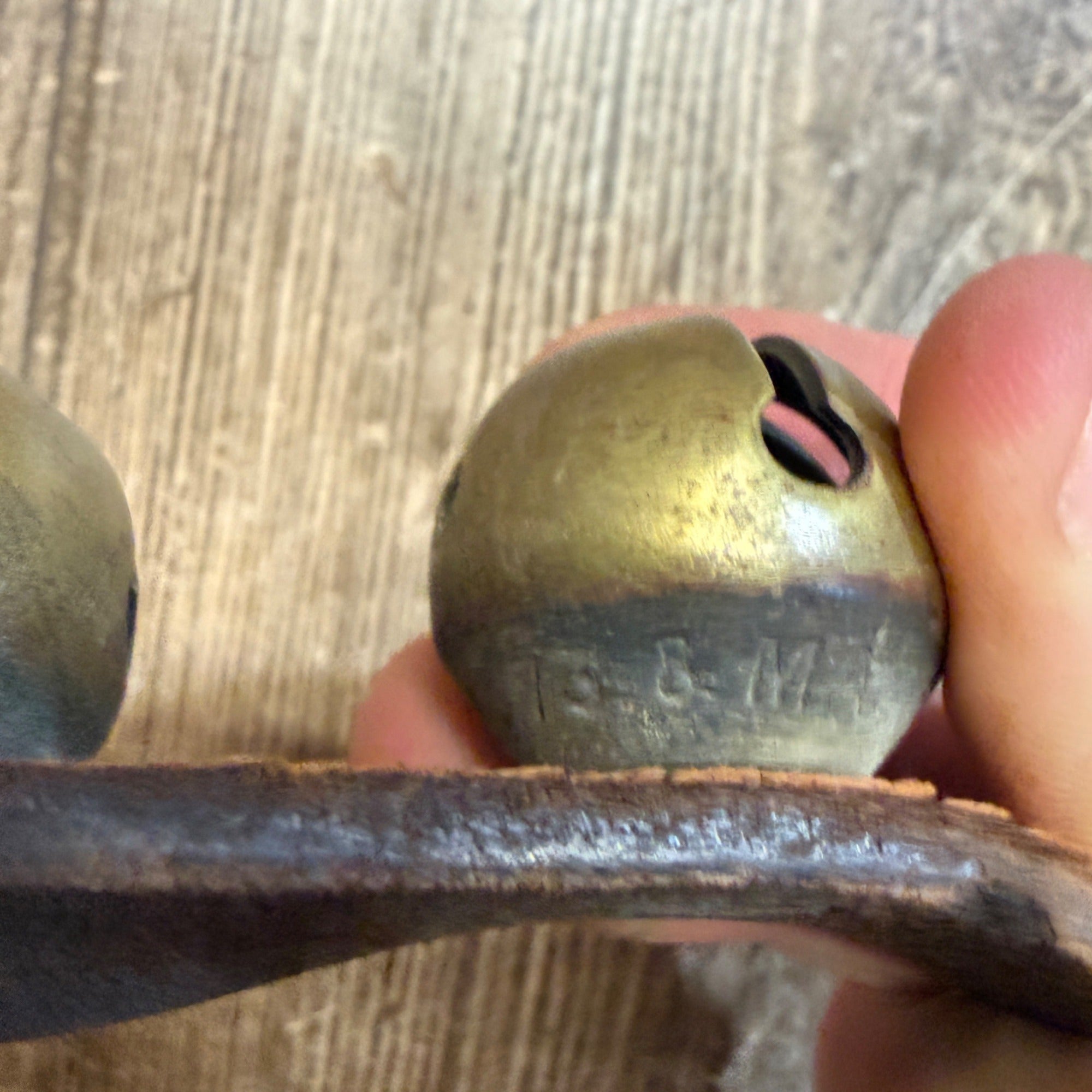 Antique Primitive Old Brass Horse Sleigh Bells Christmas 75" Long Leather