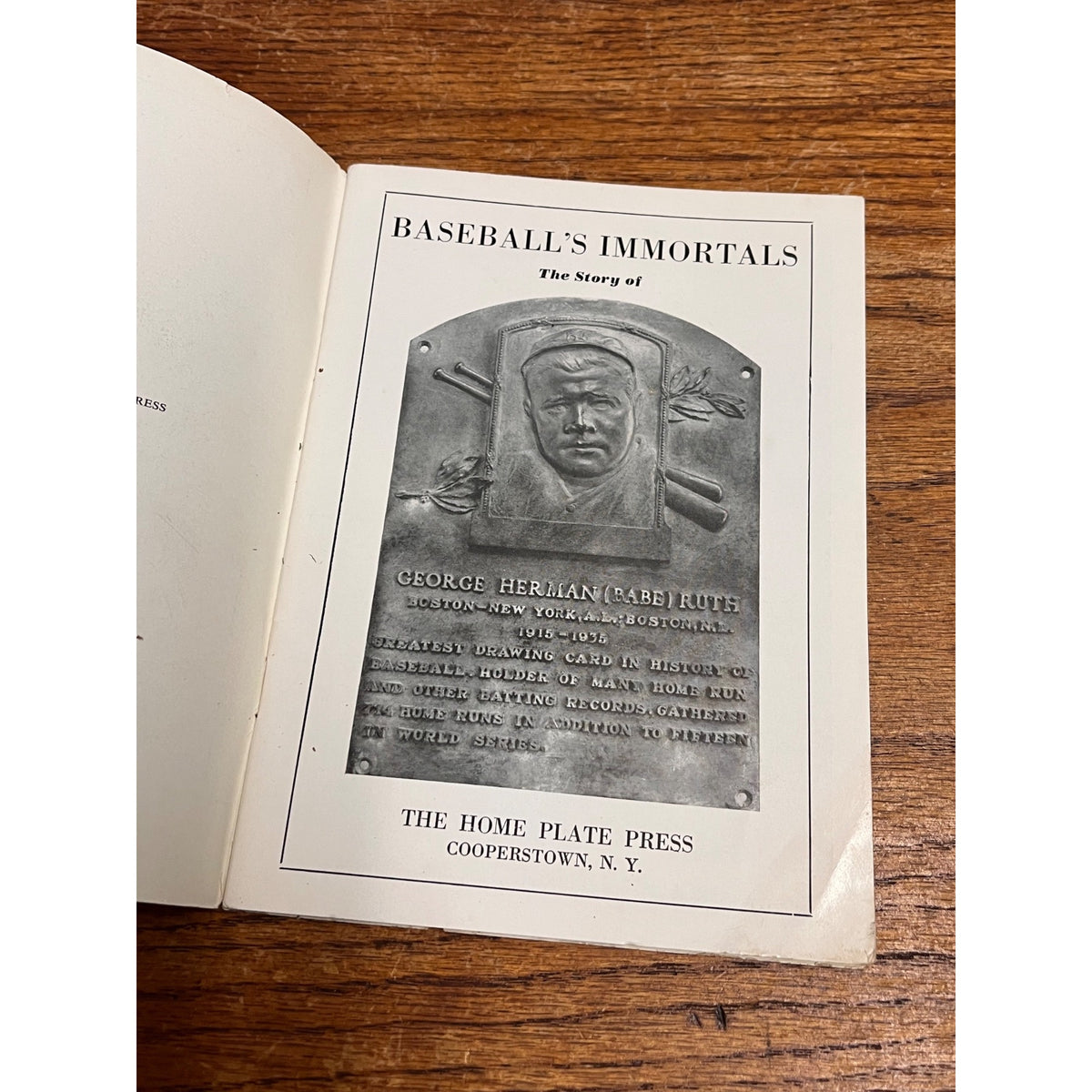 1953 Babe Ruth Baseball Immortals Book Home Plate Press Cooperstown