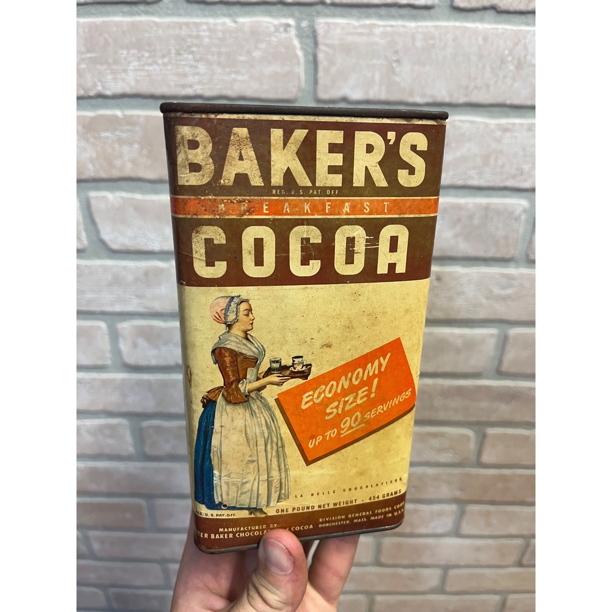 Vintage 1930s Baker's Cocoa Advertising Tin Can Kitchen Decor