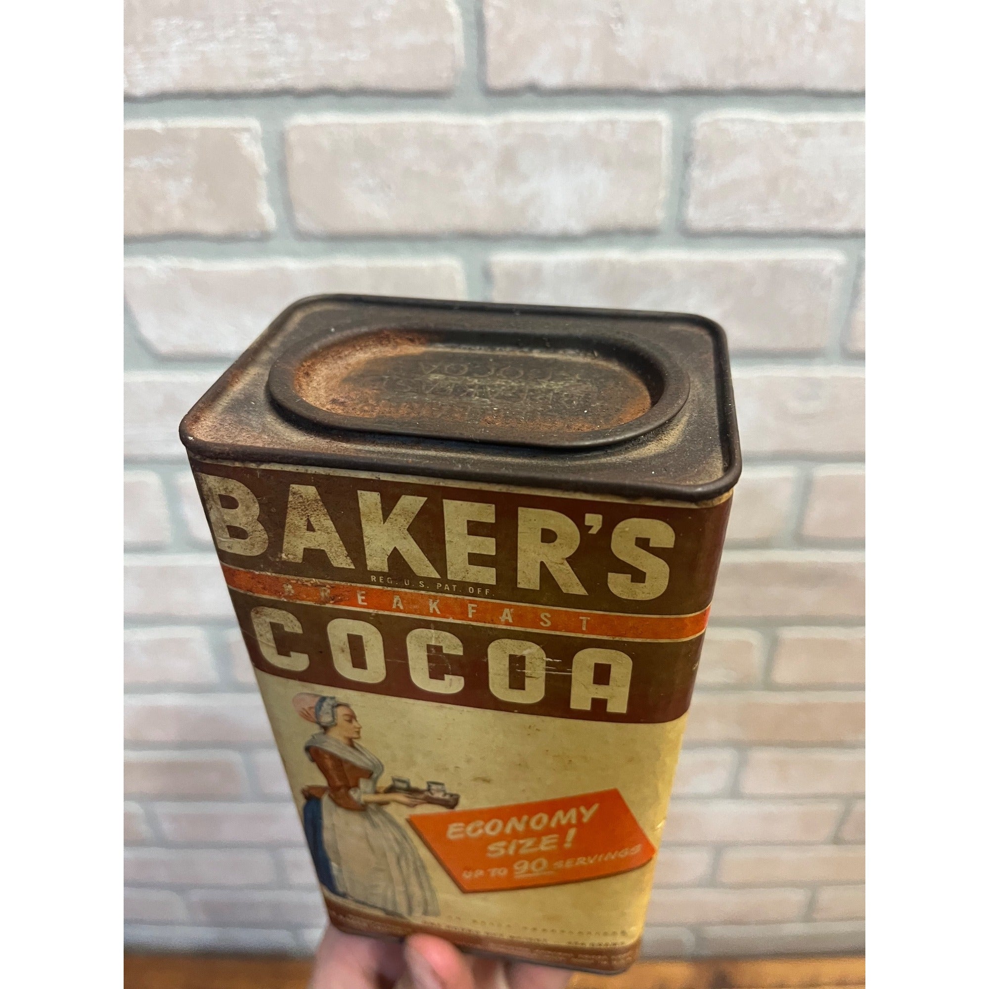 Vintage 1930s Baker's Cocoa Advertising Tin Can Kitchen Decor
