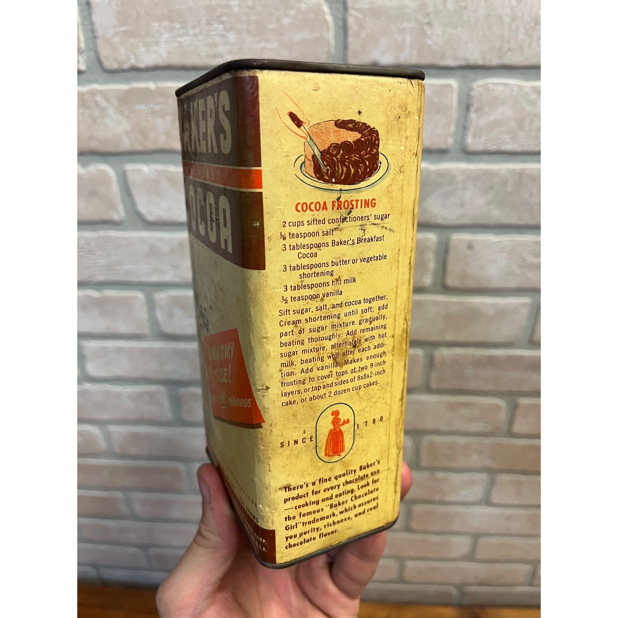 Vintage 1930s Baker's Cocoa Advertising Tin Can Kitchen Decor