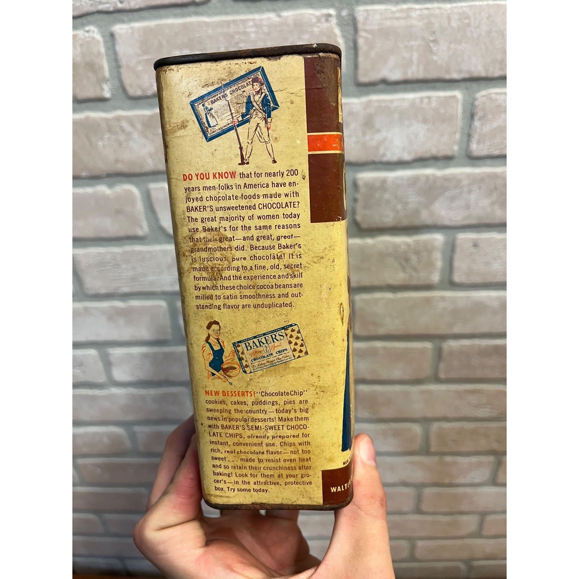 Vintage 1930s Baker's Cocoa Advertising Tin Can Kitchen Decor