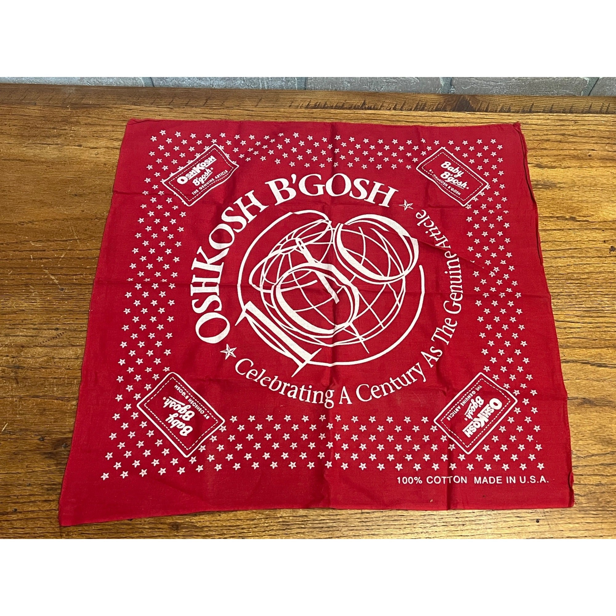 Vintage 1990s Oshkosh B'Gosh Wis Bandana Hankie Handkerchief Red Blue 100 Years
