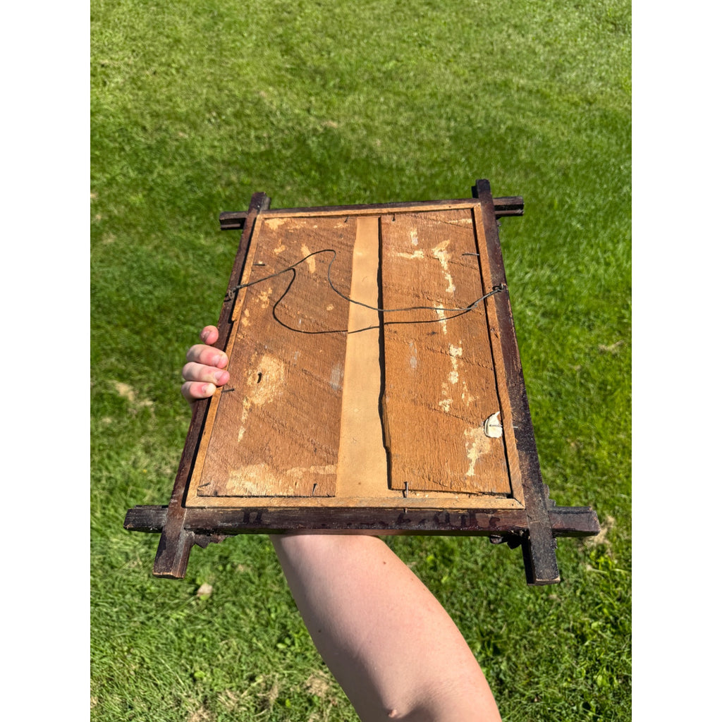 Antique Jesus on the Cross Crucifixion Adirondack Wood Frame Leaves