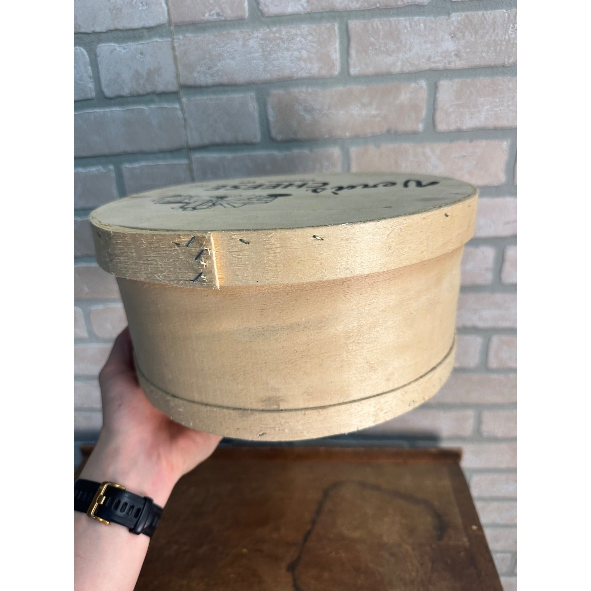 Vern's Cheese Inc Chilton Wisconsin Wis Wooden Cheese Round Container 11"