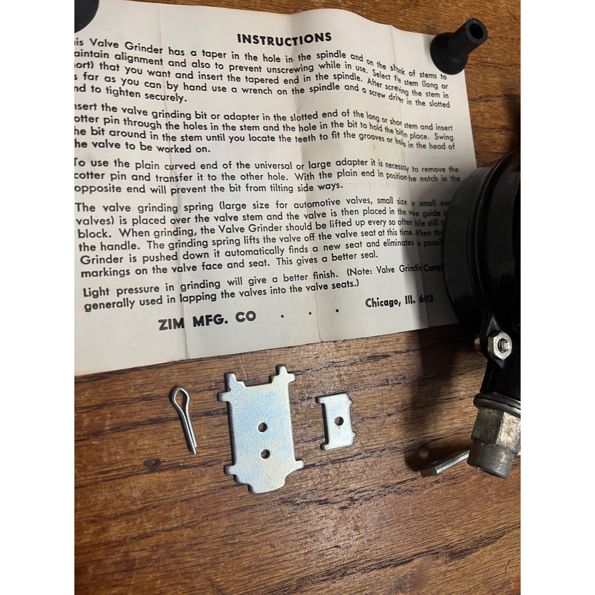 Vintage Zim Mfg Co. No. 301 Reciprocating & Progressive Valve Grinder Hand Tool MEMA Chicago USA
