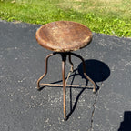 Antique Industrial Adjustable Factory Stool Wood Seat Cast Iron Machine Shop