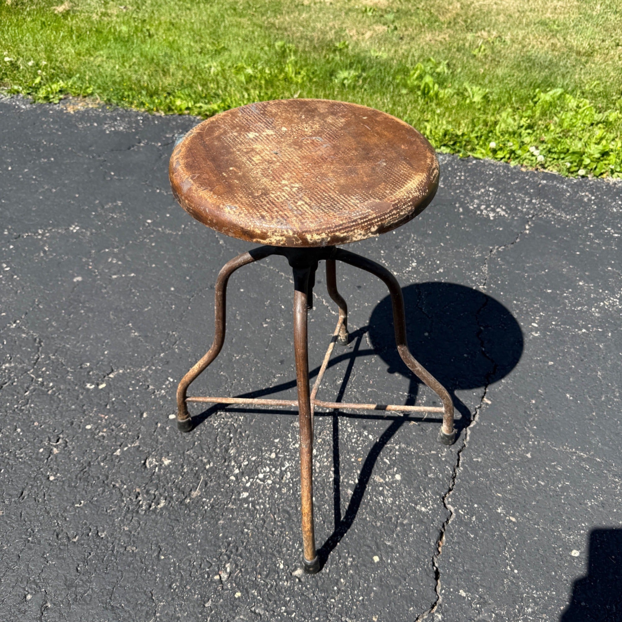 Antique Industrial Adjustable Factory Stool Wood Seat Cast Iron Machine Shop