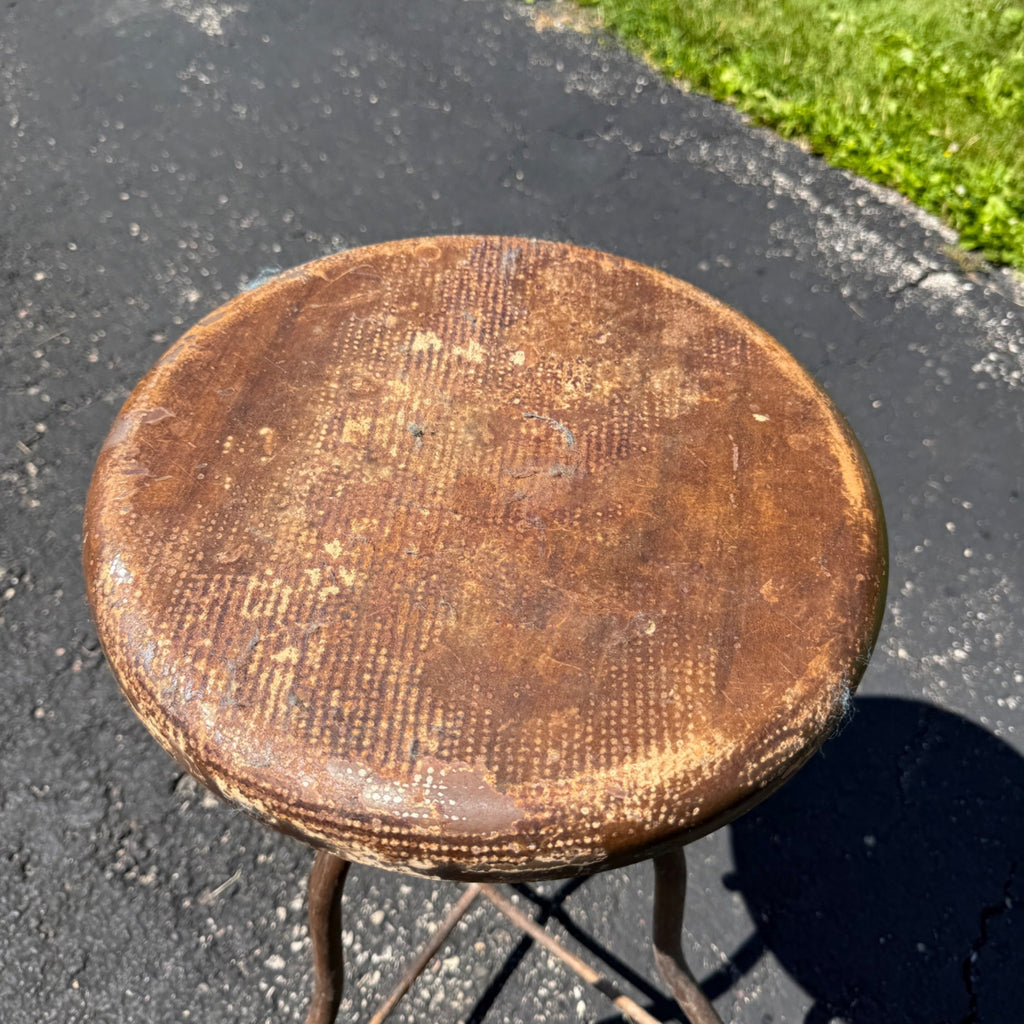 Antique Industrial Adjustable Factory Stool Wood Seat Cast Iron Machine Shop