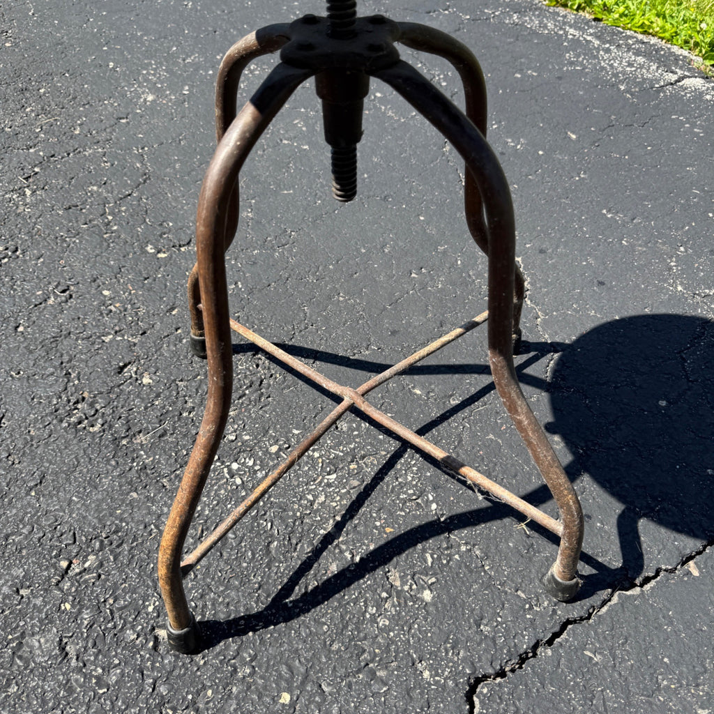 Antique Industrial Adjustable Factory Stool Wood Seat Cast Iron Machine Shop