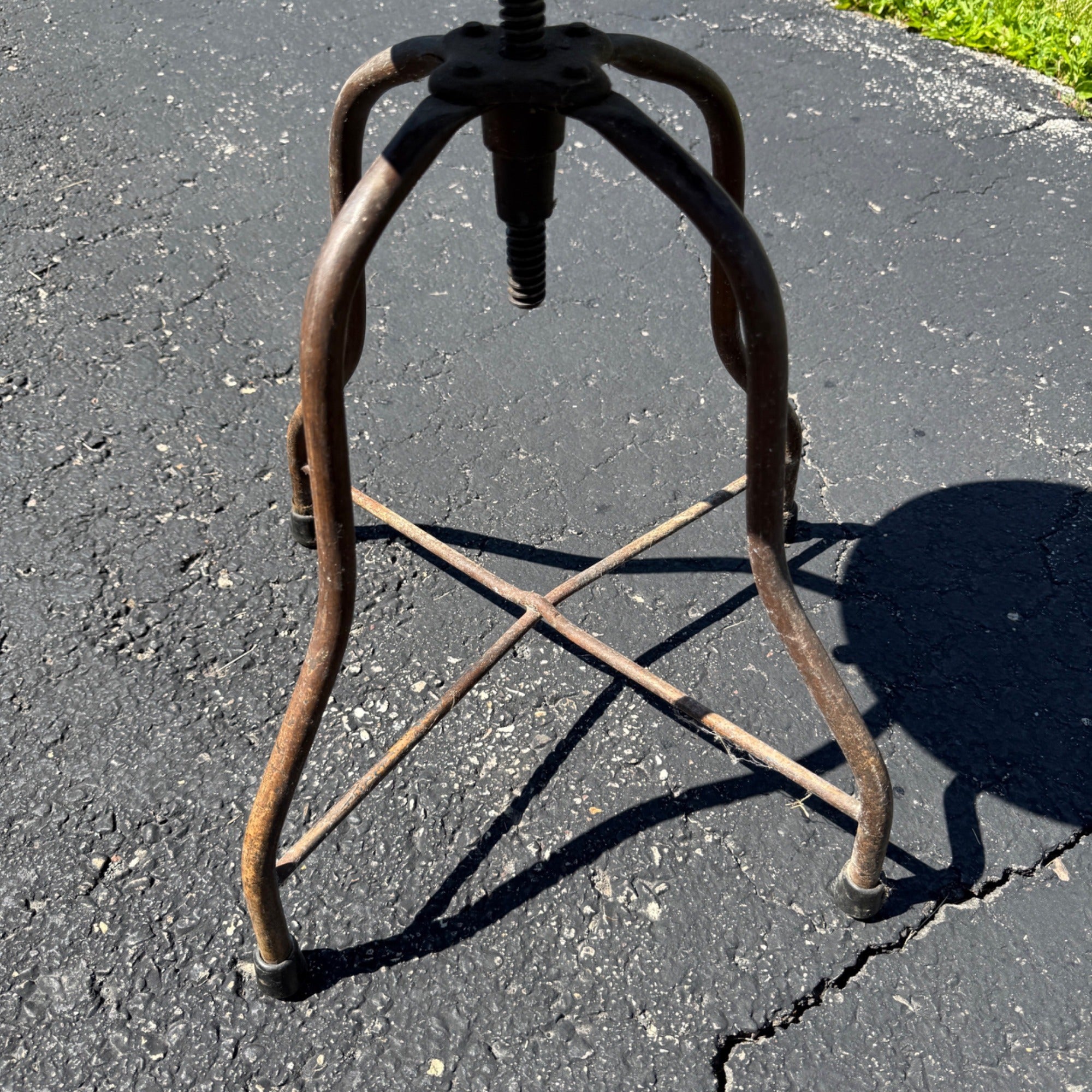 Antique Industrial Adjustable Factory Stool Wood Seat Cast Iron Machine Shop
