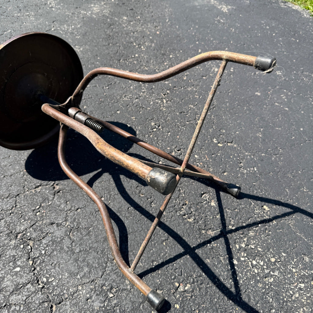 Antique Industrial Adjustable Factory Stool Wood Seat Cast Iron Machine Shop