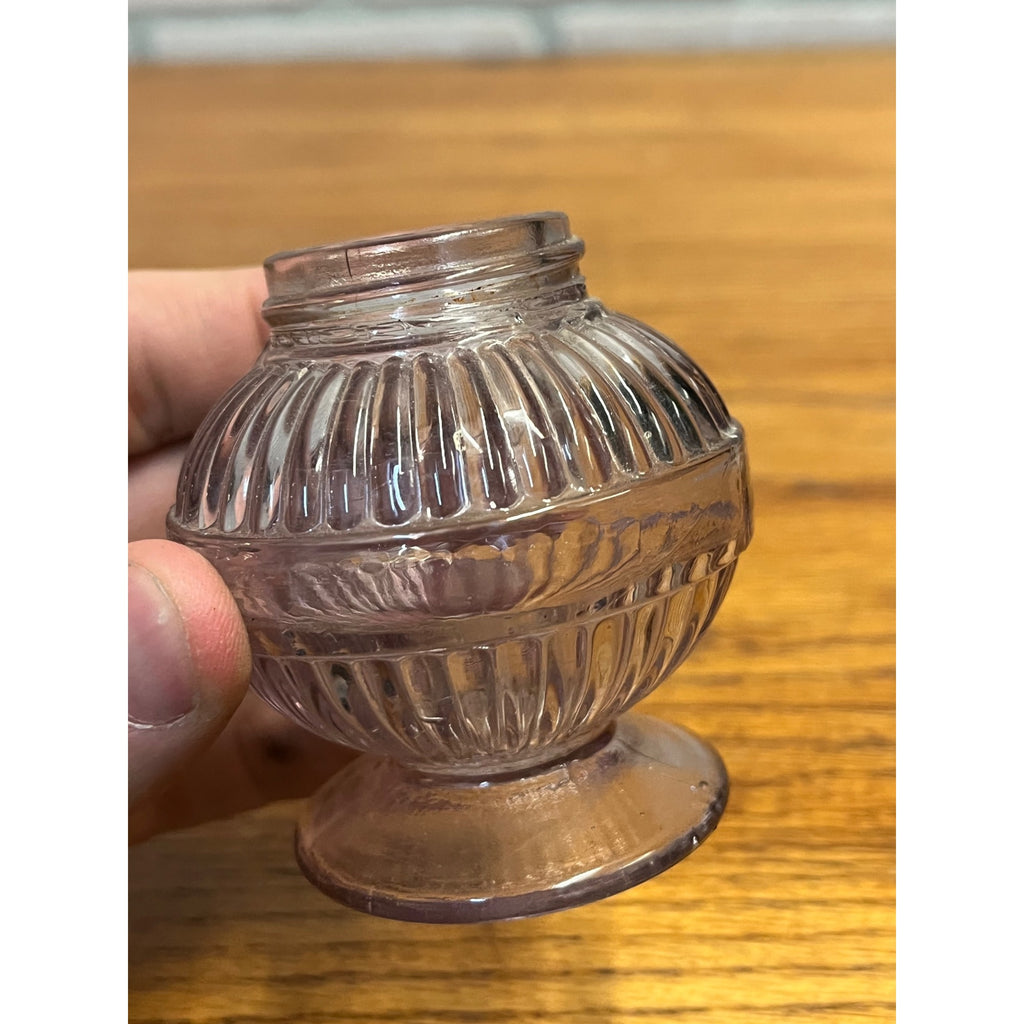 Antique Miniature Oil Kerosene Lamp Purple Amethyst Font Footed EAPG 1-3/8" Thrd