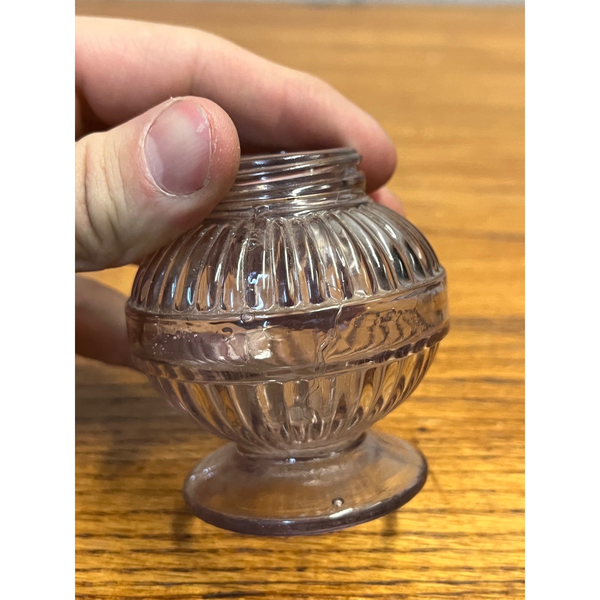 Antique Miniature Oil Kerosene Lamp Purple Amethyst Font Footed EAPG 1-3/8" Thrd