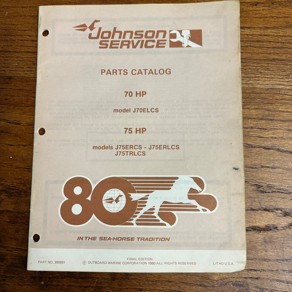 Johnson Outboard Service Parts Catalog 70HP 75HP J70ELCS J75ER (1980)