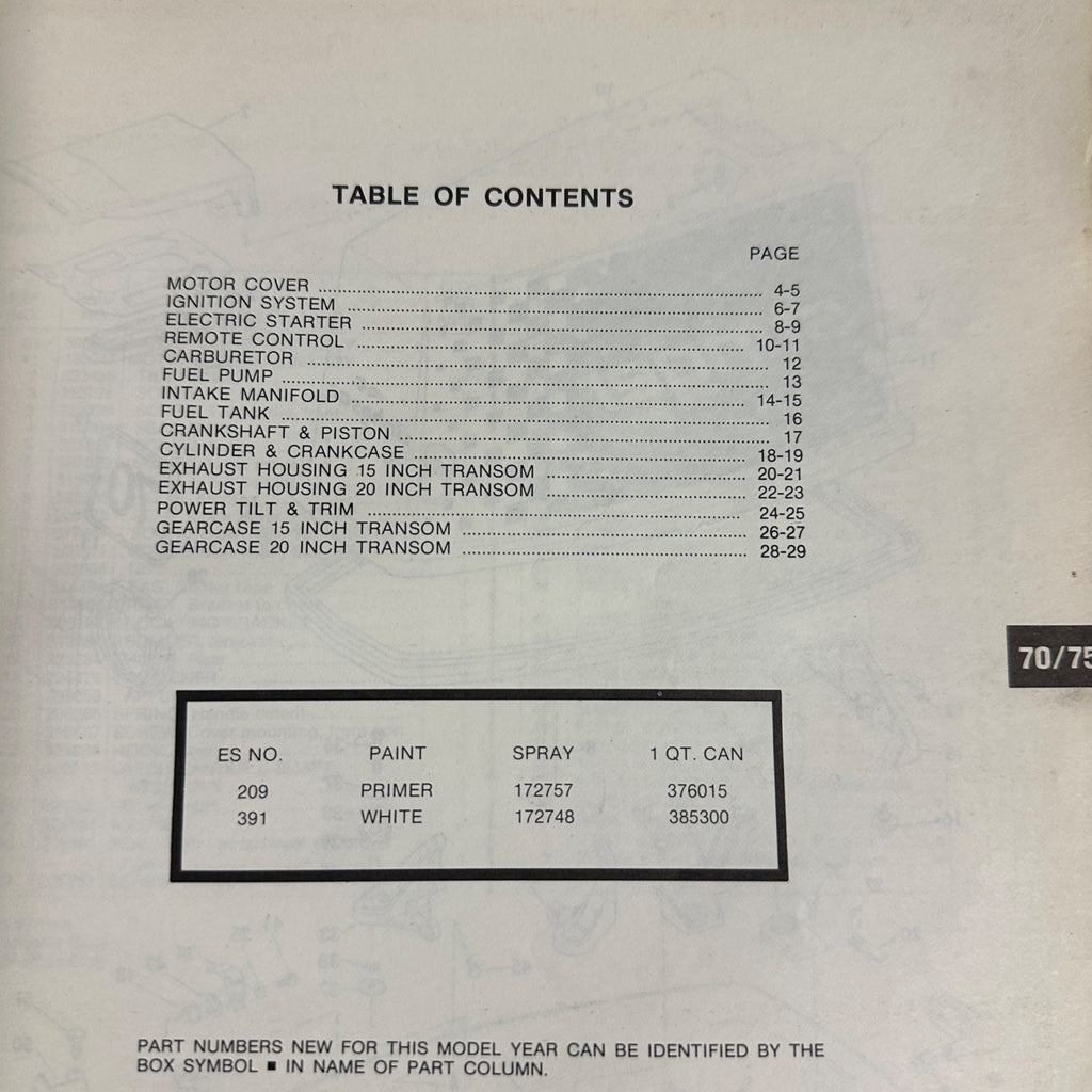 Johnson Outboard Service Parts Catalog 70HP 75HP J70ELCS J75ER (1980)