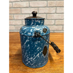 Antique Primitive Blue & White Swirl Enamelware Cream Milk Can Pail Farmhouse Kitchen Decor