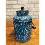 Antique Primitive Blue & White Swirl Enamelware Cream Milk Can Pail Farmhouse Kitchen Decor