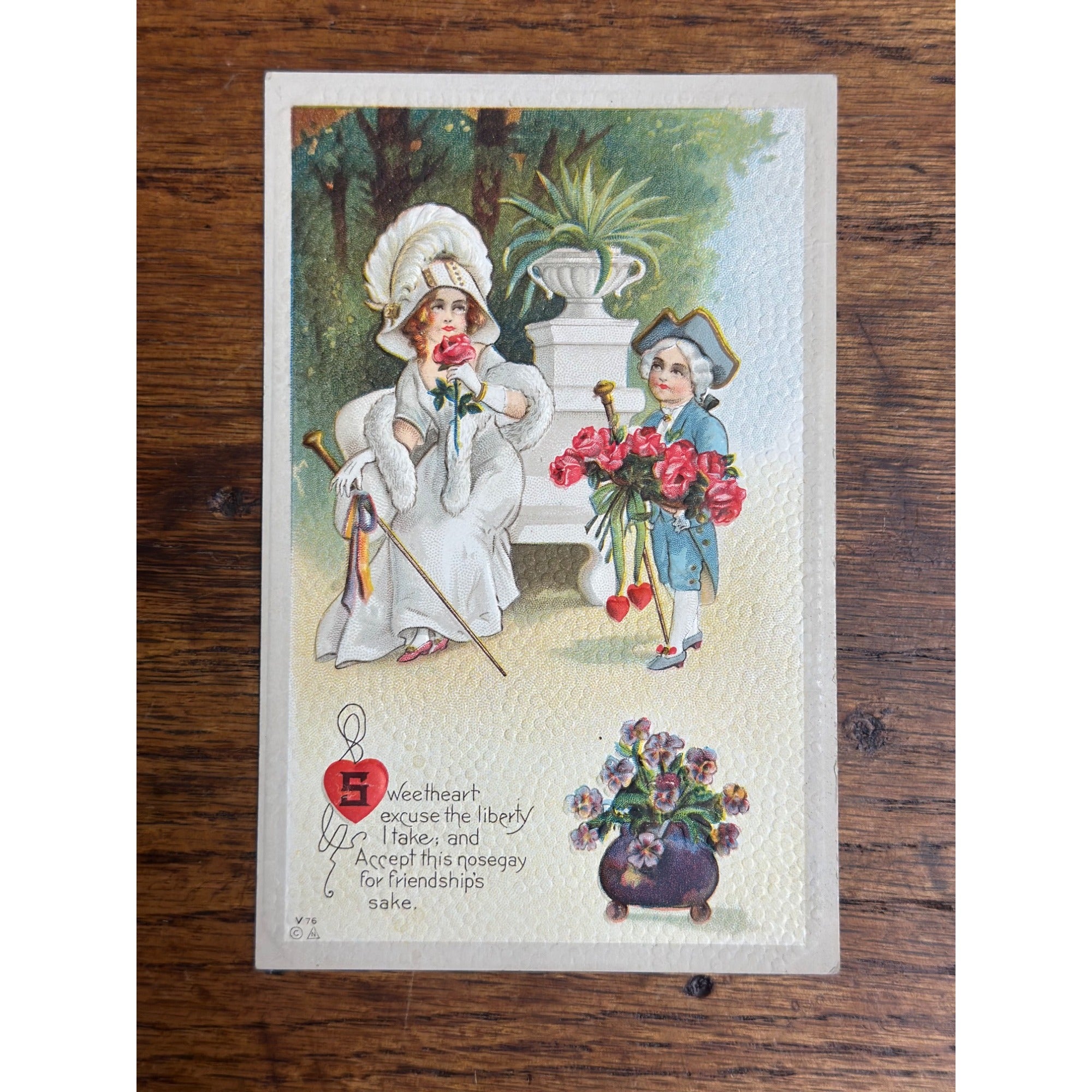 Valentine's Day Postcard Victorian Woman & Young Boy Colonial Valentine V76