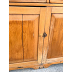 Antique 1800s Pine Stepback Hutch Cabinet With Wavy Glass Doors & Drawer Storage