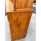 Antique 1800s Pine Stepback Hutch Cabinet With Wavy Glass Doors & Drawer Storage