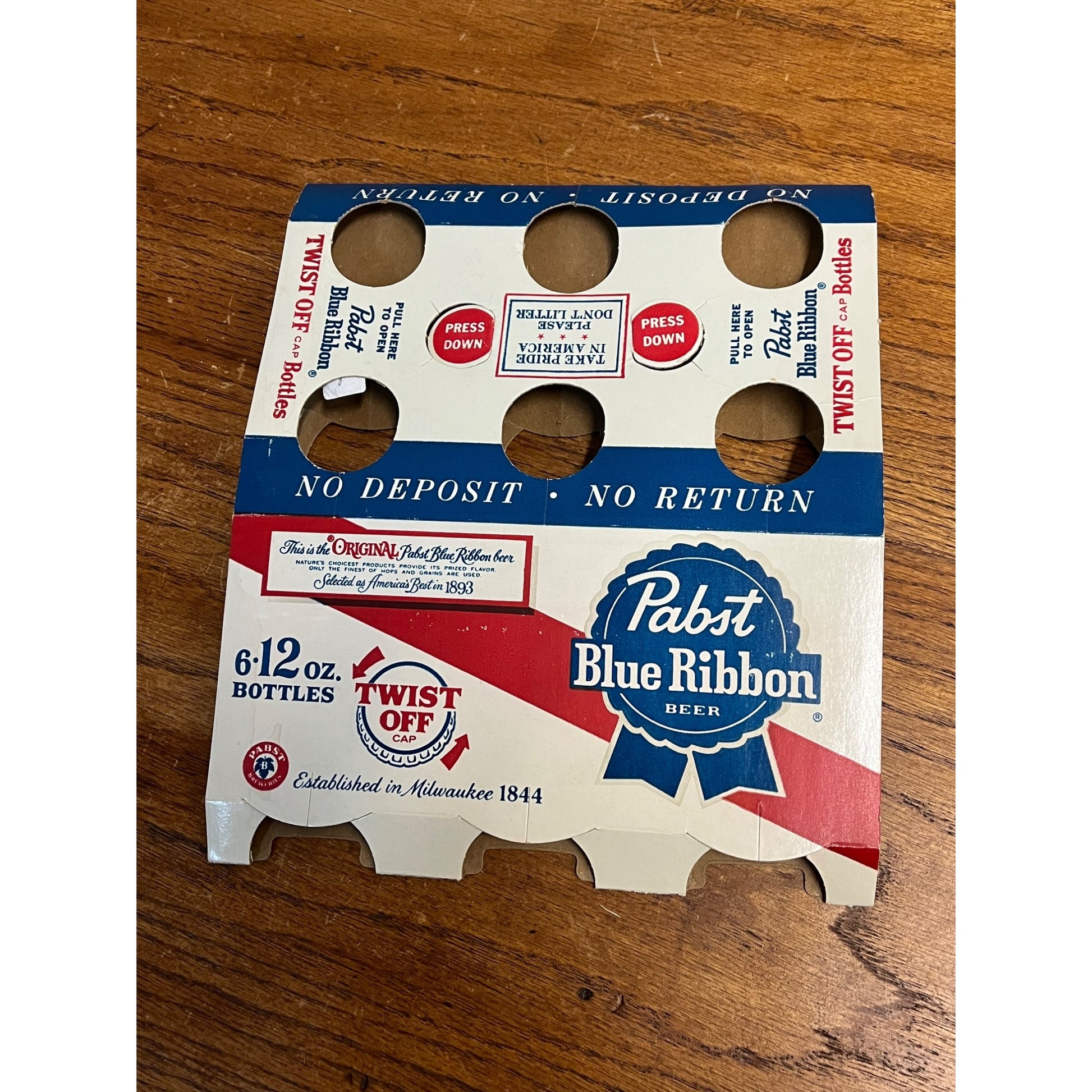 Vintage 1970s Pabst Blue Ribbon 6-Pack Beer Bottle Carrier Milwaukee Twist Off