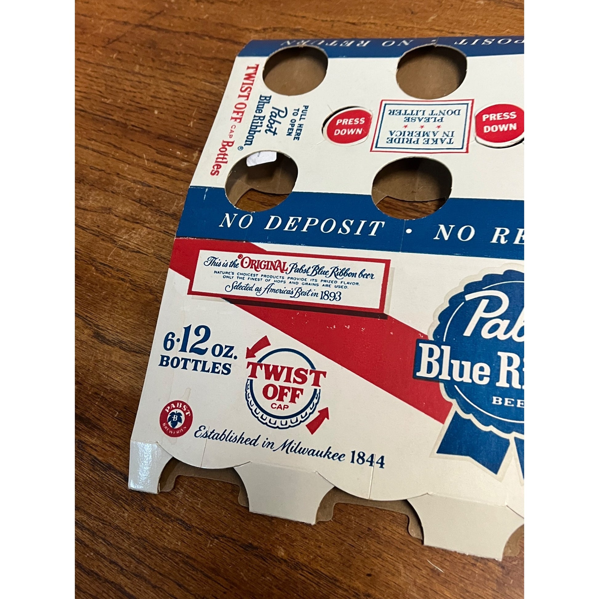 Vintage 1970s Pabst Blue Ribbon 6-Pack Beer Bottle Carrier Milwaukee Twist Off