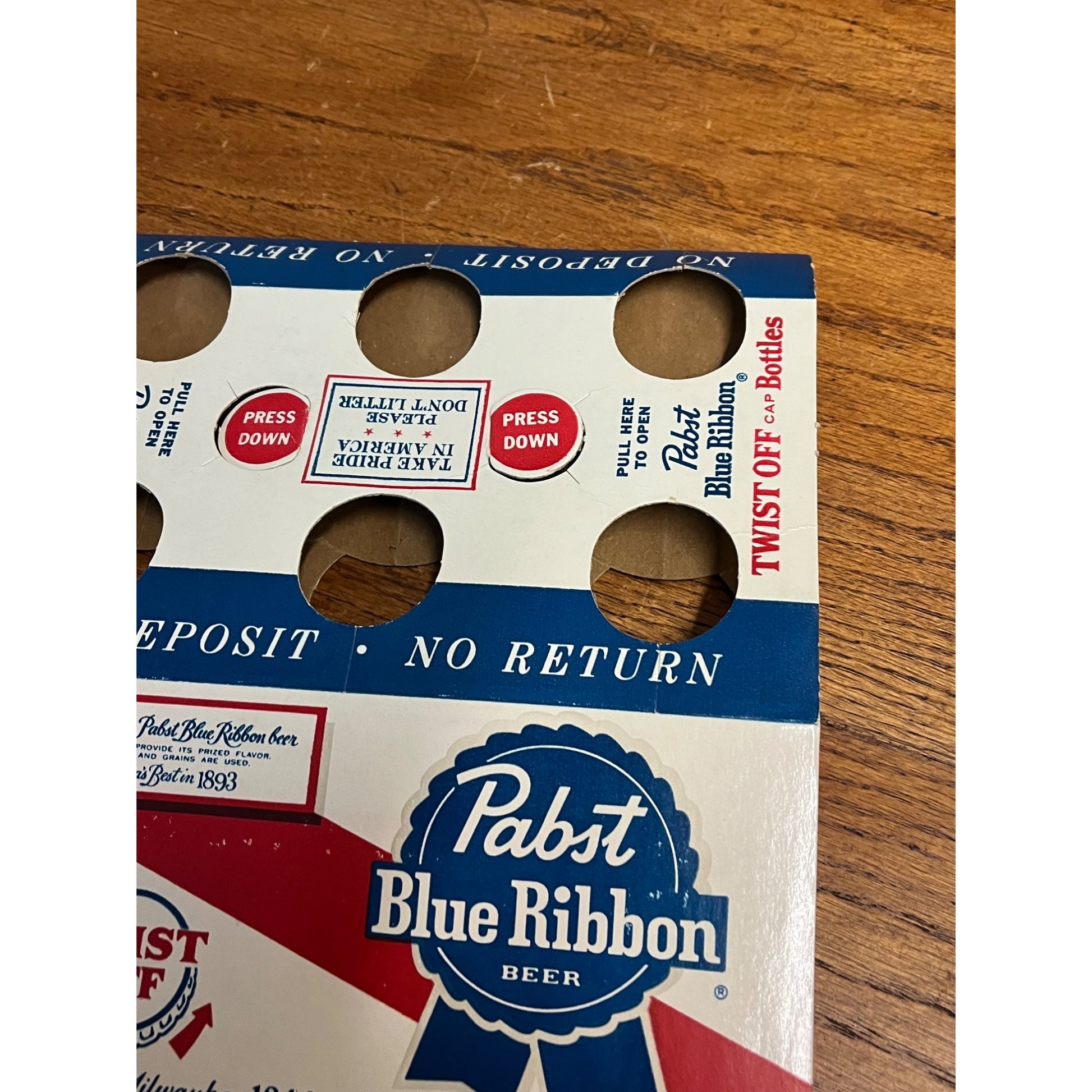Vintage 1970s Pabst Blue Ribbon 6-Pack Beer Bottle Carrier Milwaukee Twist Off