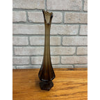Vintage MCM Viking Glass Epic Column Swung Vase Smoke Brown Root Beer