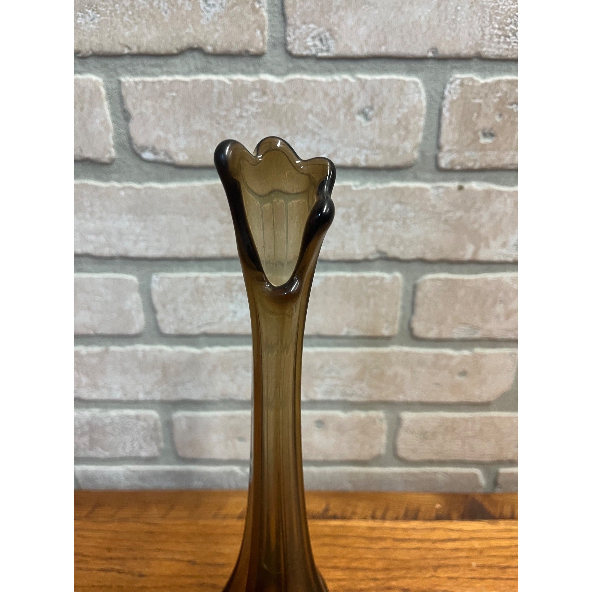 Vintage MCM Viking Glass Epic Column Swung Vase Smoke Brown Root Beer