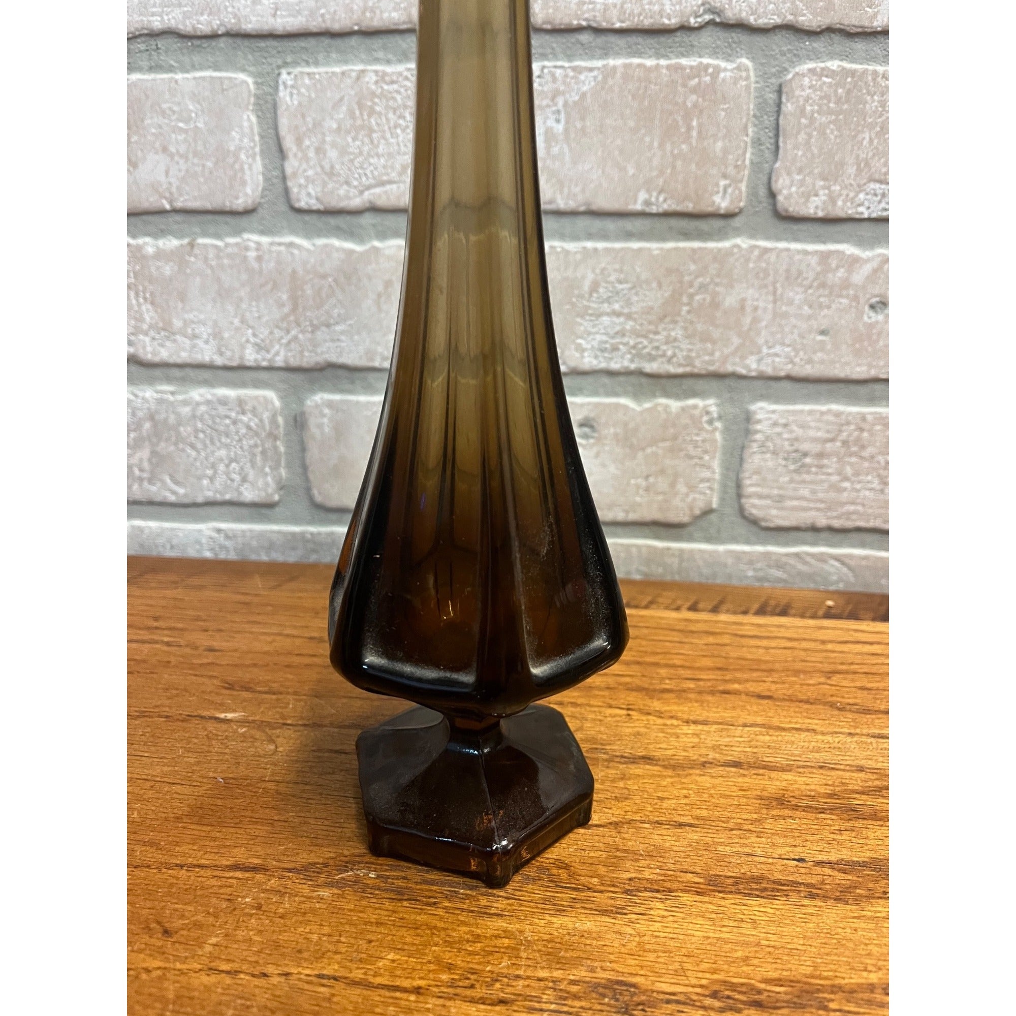 Vintage MCM Viking Glass Epic Column Swung Vase Smoke Brown Root Beer