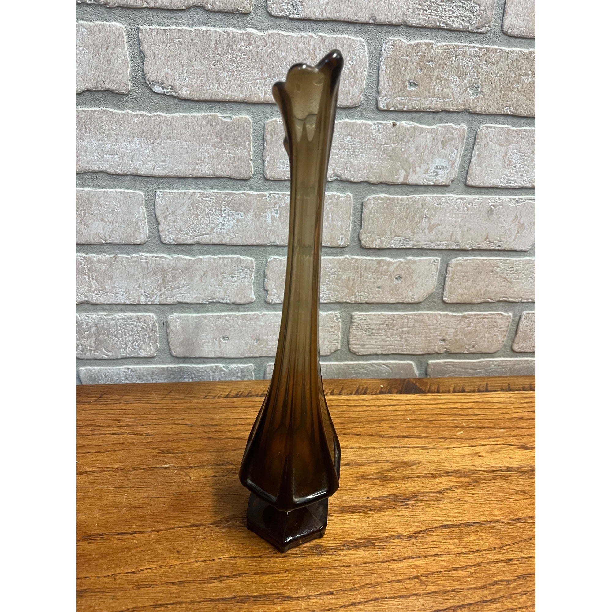 Vintage MCM Viking Glass Epic Column Swung Vase Smoke Brown Root Beer