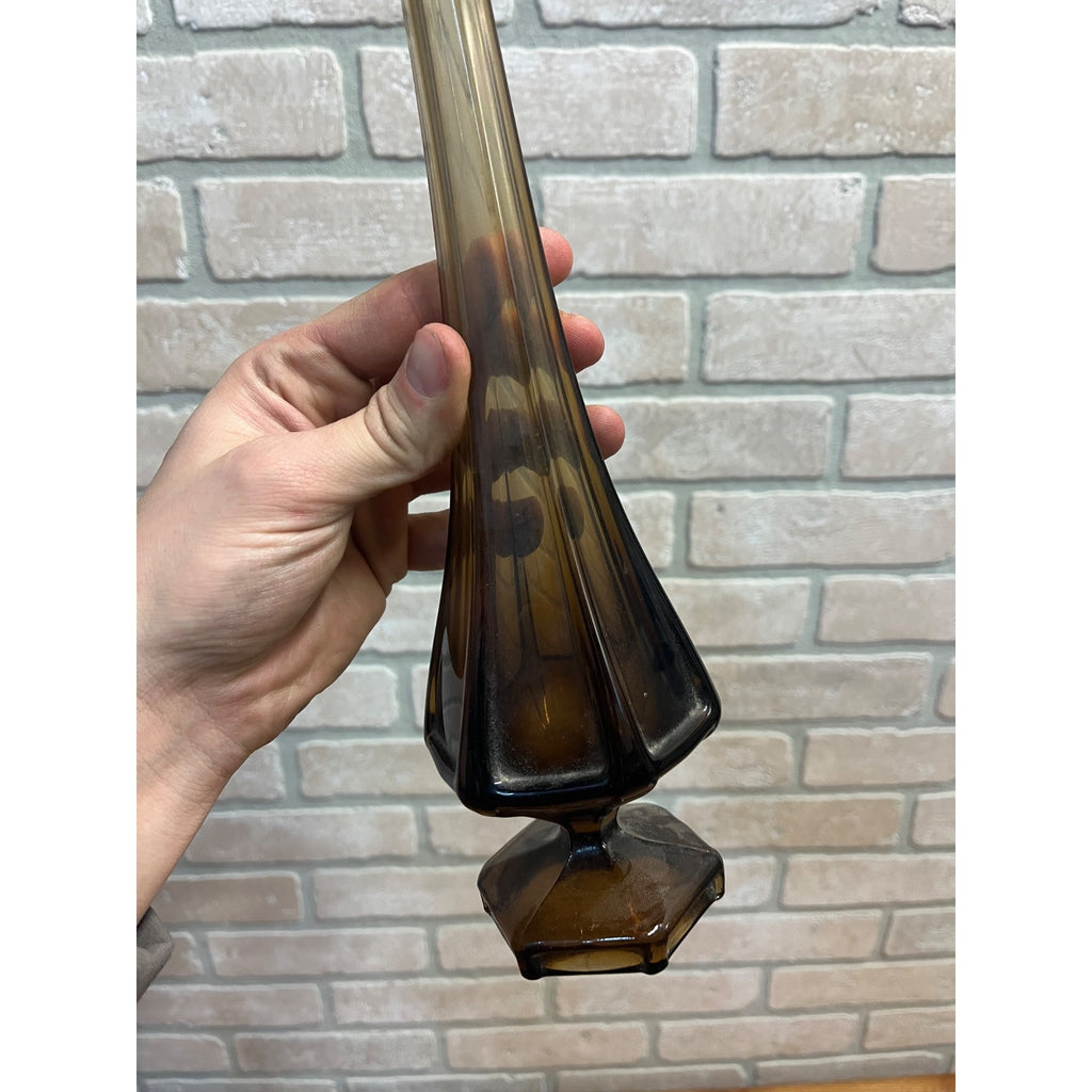 Vintage MCM Viking Glass Epic Column Swung Vase Smoke Brown Root Beer